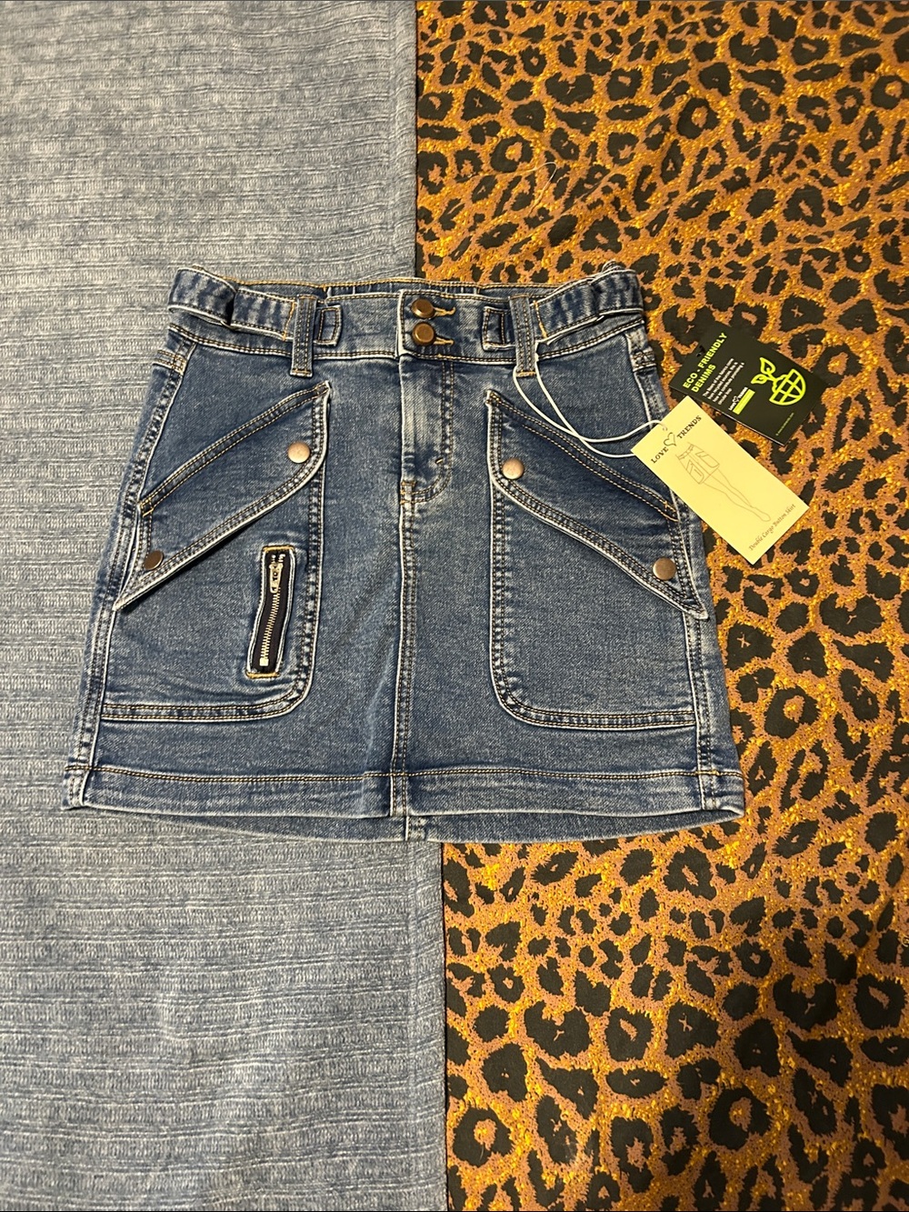 Denim Skirt in Blue with Utility Pockets